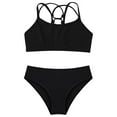 thumbnail image 3 of Yruioon 2Pcs Girls Swimsuit Strappy Back Crop Tops with Bikini Bottoms Swimming Set Cute Beach Wear Black 8, 3 of 5