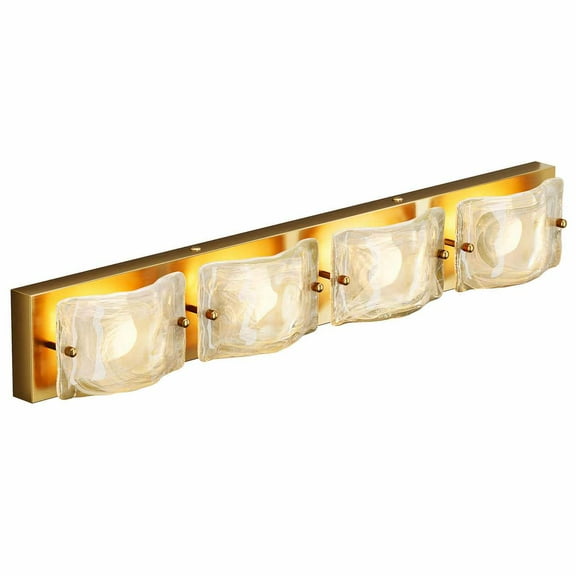 GVN 4-Light Vanity Fixtures, Curved Cloud Glass Lampshades Gold Copper Plate, Modern Bathroom Wall Lighting Fixtures Over Mirror