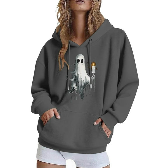Womens Halloween Top Fall Winter Jacket Loose Casual Hoodies Fleece Sweatshirts Funny Halloween Graphic Long Sleeve Sweaters Pullover with Pocket