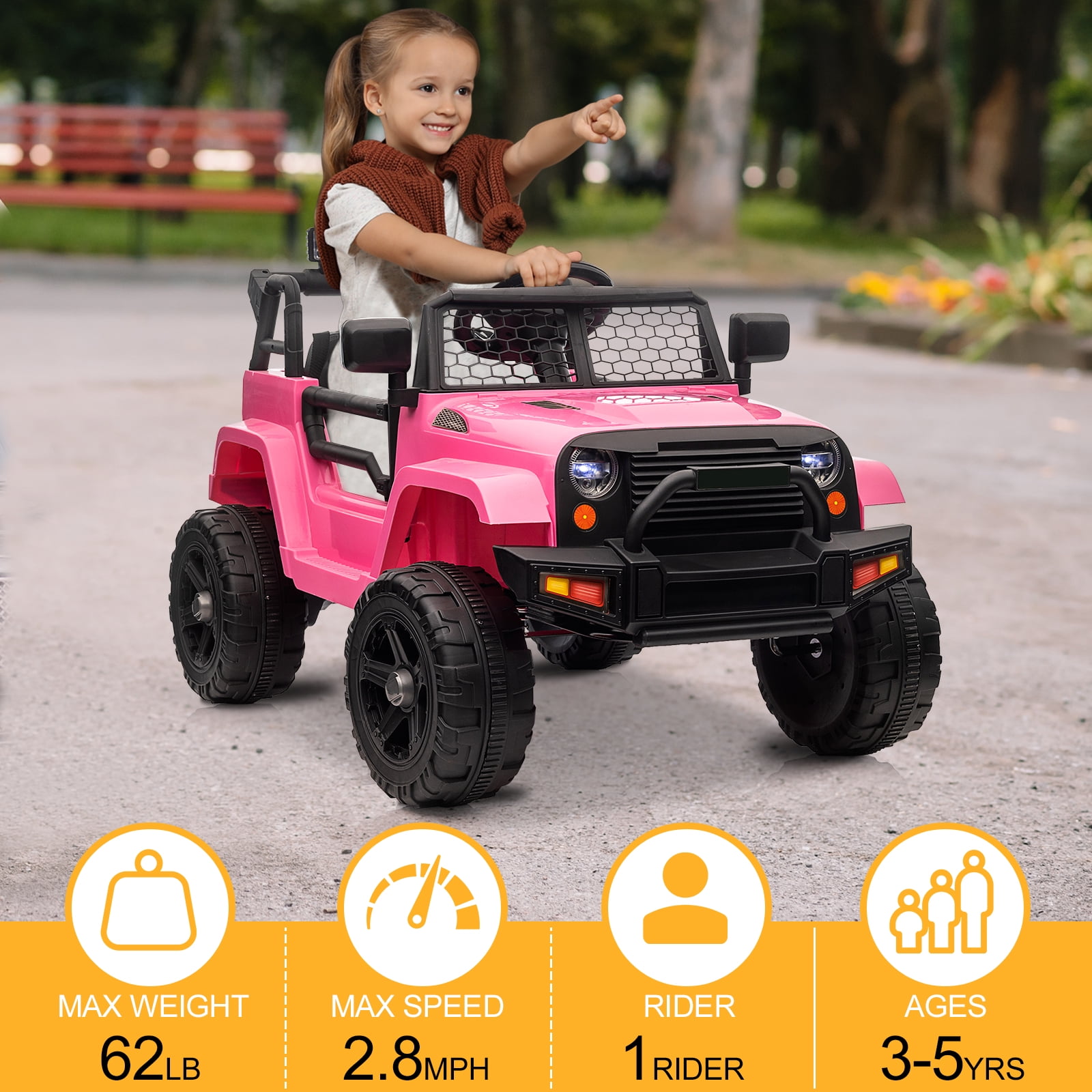 CIPACHO 12V Kids Battery-Powered Ride-On Truck Car for Boys Girls Ages 3-5 Years, Pink CIPACHO 12V Kids Battery-Powered Ride-On Truck Car for Boys Girls Ages 3-5 Years, Pink