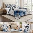 thumbnail image 6 of Quilts Twin XL Size Bedding Set, Navy Blue Birds Flowers Lightweight Quilted Comforter, Spring Floral Watercolor Soft Reversible Bedspread Coverlet with Pillow Covers for All Season, 68" x 98", 6 of 9