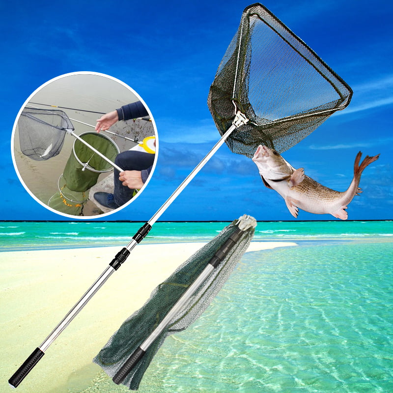 Safe for Catching or Releasing Triangular Dip Nylon Mesh with Foldable Net Head Extendable 61-180cm Fish Nets Lightweight Aluminum Fishing Landing Net with Telescoping Pole Handle Portable 