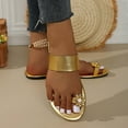 thumbnail image 4 of Womens Slippers Summer Open Toe Slip-On Peep Toe Flat Heels Flip-Flops Thong Shoes for Women Beach Vacation Holiday Gold 6.5, 4 of 5