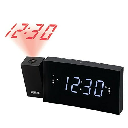 Time Travel Alarm White Dial - Jensen JCR-238BB Alarm Clock FM Radio USB Charging & Time Projection, Battery Backup, Dual Alarm, 1.2-Inch LED Display for Smartphones & Tablets, (White LED)
