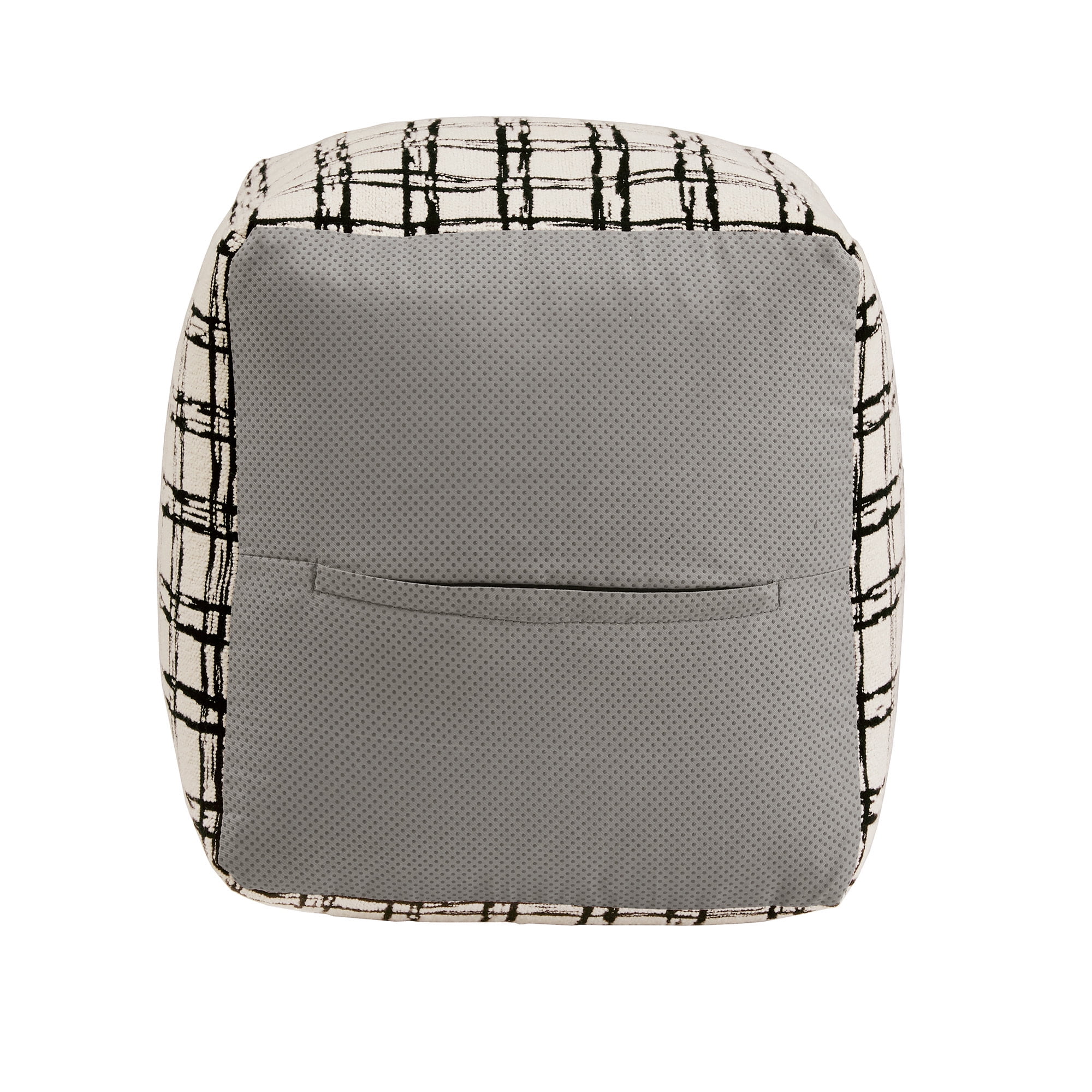 Weston Home Dinant Upholstered Square Pouf Ottoman, Ivory & Black Plaid Pattern Fabric