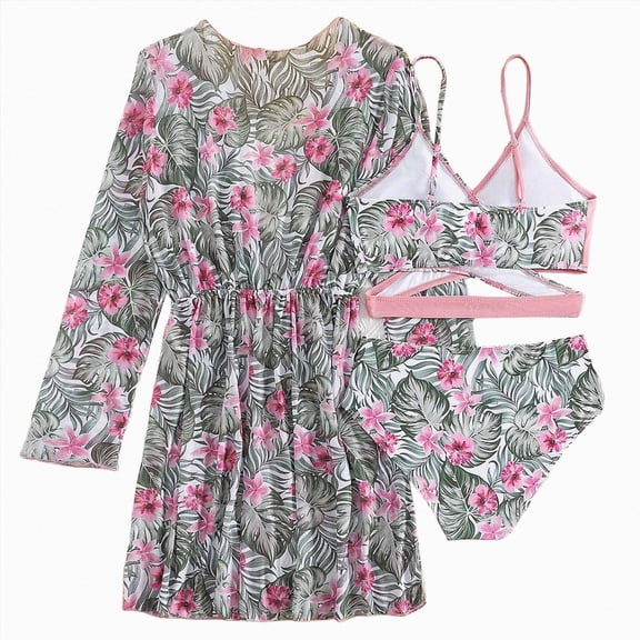 Ymyiu Girl Swimsuit Girls 3 Piece Bathing Suit Summer UPF 50 Swimsuit with Shorts Beach Tankini Sets Size 7-8 Years (Pink,7-8 Years)