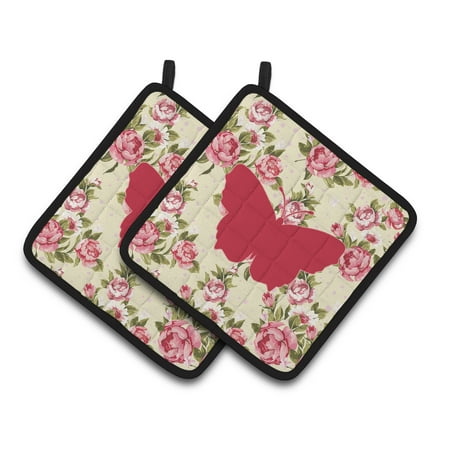 

Butterfly Shabby Chic Yellow Roses Pair of Pot Holders