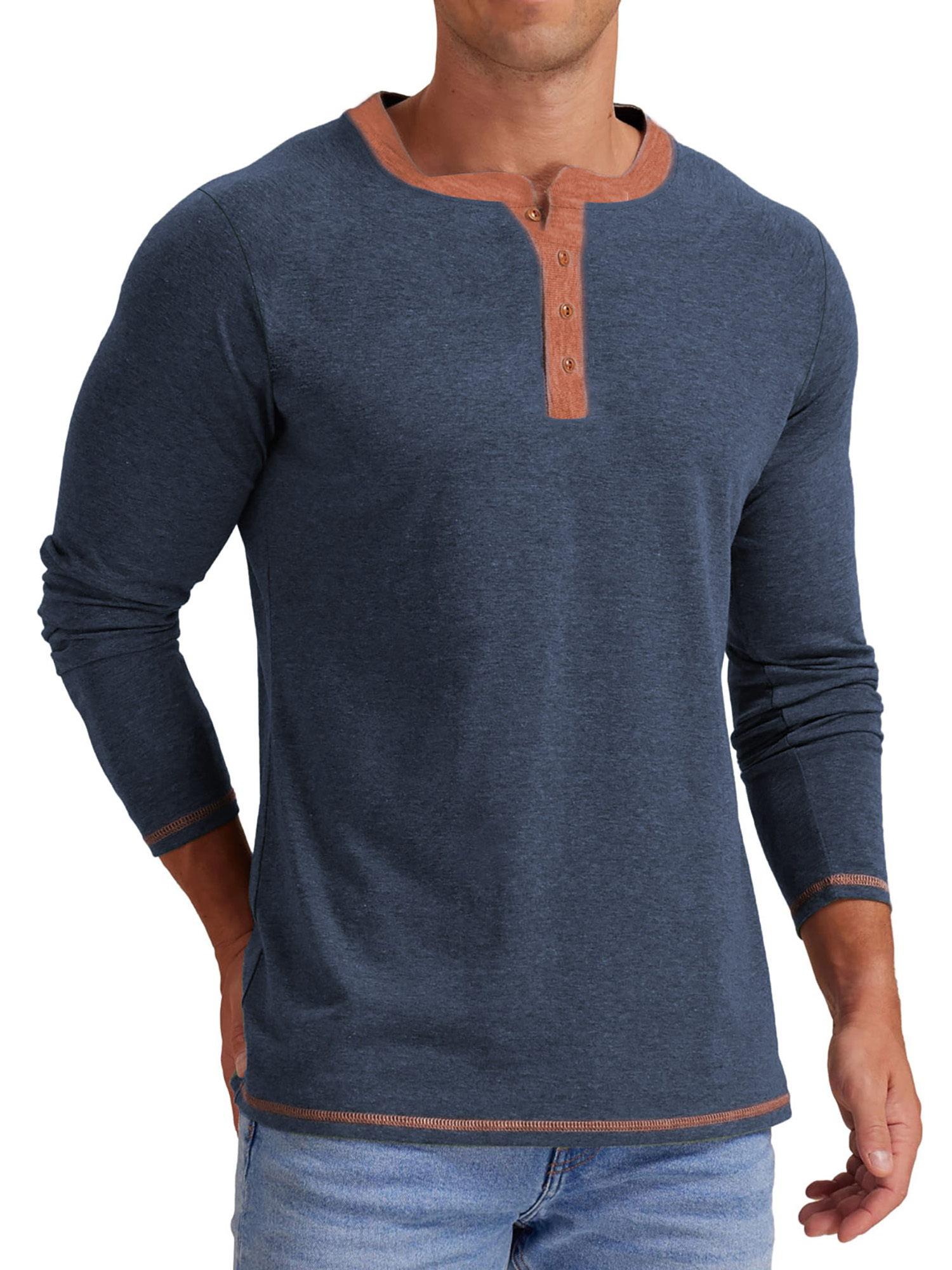 Gents Bliss Men's Long Sleeve Henley Crew Neck Shirt photo 3