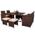 thumbnail image 4 of Seizeen Patio Dining Table Set, 9 Pieces Outdoor Dining Set With Cushions, All-Weather PE Rattan Furniture Set for Garden Yard Deck, 1 Glass Top Table, 4 Chairs and 4 Stools, 4 of 15