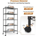 thumbnail image 6 of QUIOCOZY Heavy Duty Metal Storage Shelving Unit, 5 Tier Wire Rack with Wheels, 1250 lbs Load Capacity, 30"x14"x63", Black, 6 of 10