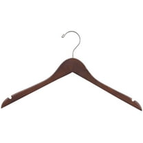 Wood Top Hanger, Box of 100 Space Saving 17 Inch Flat Wooden Hangers w/ Walnut Finish & Chrome Swivel Hook & Notches for Shirt Jacket or Dress by International Hanger