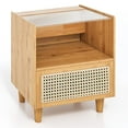 thumbnail image 2 of Kadyn Nightstand with Rattan Drawers, Nightstand with Glass Top and Solid Wood Legs, Bedside Table with Storage, Open Storage Shelves for Bedroom, Living Room, Natural, 2 of 2