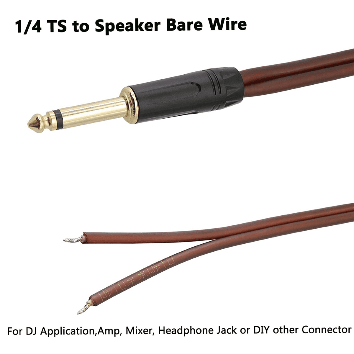 4pcs 1/4 to Speaker Bare Wire,Audio Cable to 6.35mm Male Mono Adapter Open End Gold-Plated OFC HiFi Speaker