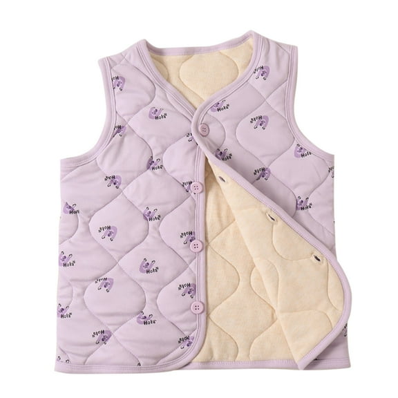 Odeerbi Kids Boys Girls Quilted Puffer Vest Fall Winter Thermal Gilet Down Vest Children's Single Breasted Thick Fleece Warm Sleeveless Jacket Coat Kids Clothes Purple