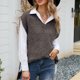 thumbnail image 2 of Chaleco De Mujer De Punto Con Cuello En V Dobladillo Dividido Sin Mangas Color Puro Chaleco Casual Suelto Suéter Gris XL, 2 of 6