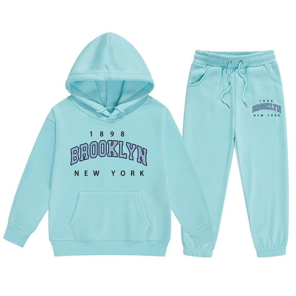 DGMIOCS Girls Clothes Toddler Sweatshirts 2 Piece Top & Pants Kids Long Sleeve Fall Pullover and Joggers School Outfits Sets Light Blue 110