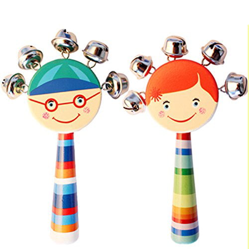 Baby Kids Wooden Handle Bells Jingle Stick Shaker Sensory Rattle Toys Lin 