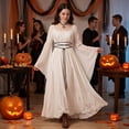 thumbnail image 5 of KLHDSF Renaissance Costume Women's Long Flare Sleeve Halloween Medieval Witch Dress Ideal for Ren Faire, Fairy Outfit, Princess Cosplay, Pirate Parties, Fantasy Events. White XL, 5 of 6