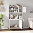 thumbnail image 5 of Modern Hidden Cat Litter Box Enclosure Furniture with 4-Tier Shelves & Dual Cabinets - Large, Sturdy Indoor Cat Washroom, Fits Most Litter Boxes - Includes Cat Litter Mat, White, 5 of 8