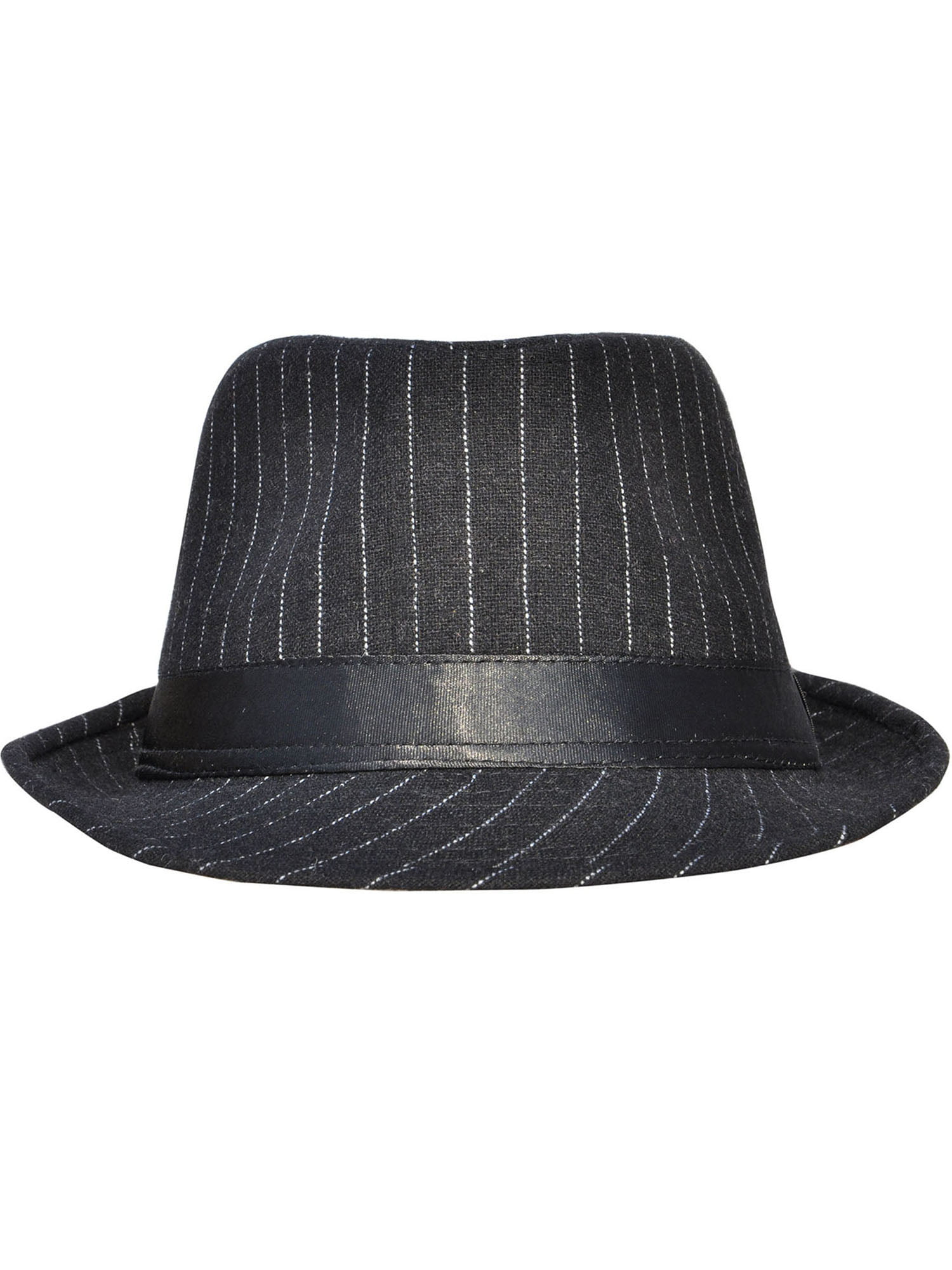 Black Ladies Womens Mens Unisex Pinstripe Trilby Hat with Matching Stripy Band 