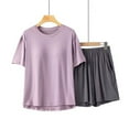 thumbnail image 1 of Ensemble de Pyjama pour Femme Printemps Été, Haut à Col Rond à Manches Courtes et Short avec Soutien-Gorge Intégré, Vêtement de Nuit Ample et Confortable par Hontri, 1 of 5