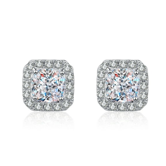 Biuufish Moissanite Earrings, 2.0 Carats D Color 3EX Cut Lab Created Diamond Earrings 18K White Gold Plated Silver Screw Back for Women