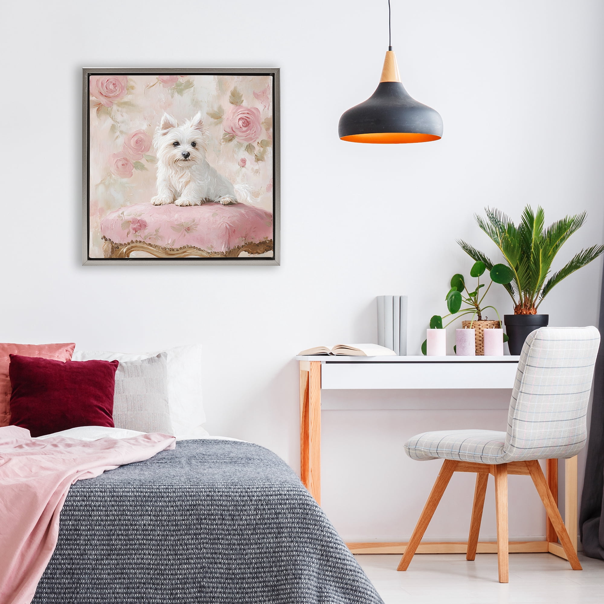 Stupell Industries Fancy Francesca Puppy Gray Framed Floater Canvas Wall Art, design by Tina LeCour