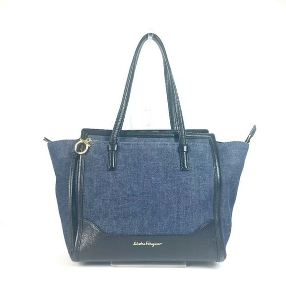 Pre-Owned Salvatore Ferragamo logo handbag, shoulder bag, tote denim and leather,... (Fair)