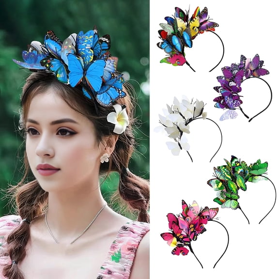 batmeuy Colorful Butterflies Hair Hoop Girl Headband Crown Adjustable Tea Party Halloween Costume Adult Kid Headpiece