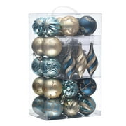 Valery Madelyn Christmas Ball AIF4Ornaments, 40ct Blue and Gold Shatterproof Christmas Tree Decorations Set, Peacock Hanging Ornaments for Xmas Trees Bulk Holiday Decor