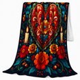 thumbnail image 2 of Folk Art Red Heart Candles Marigolds Day Of, Festive Botanical Garden Scene, Warm Flannel Blanket for Sunroom and Reading Nook, Garden Lovers Valentine's Day Gift, Botanical Home Decor, 2 of 8