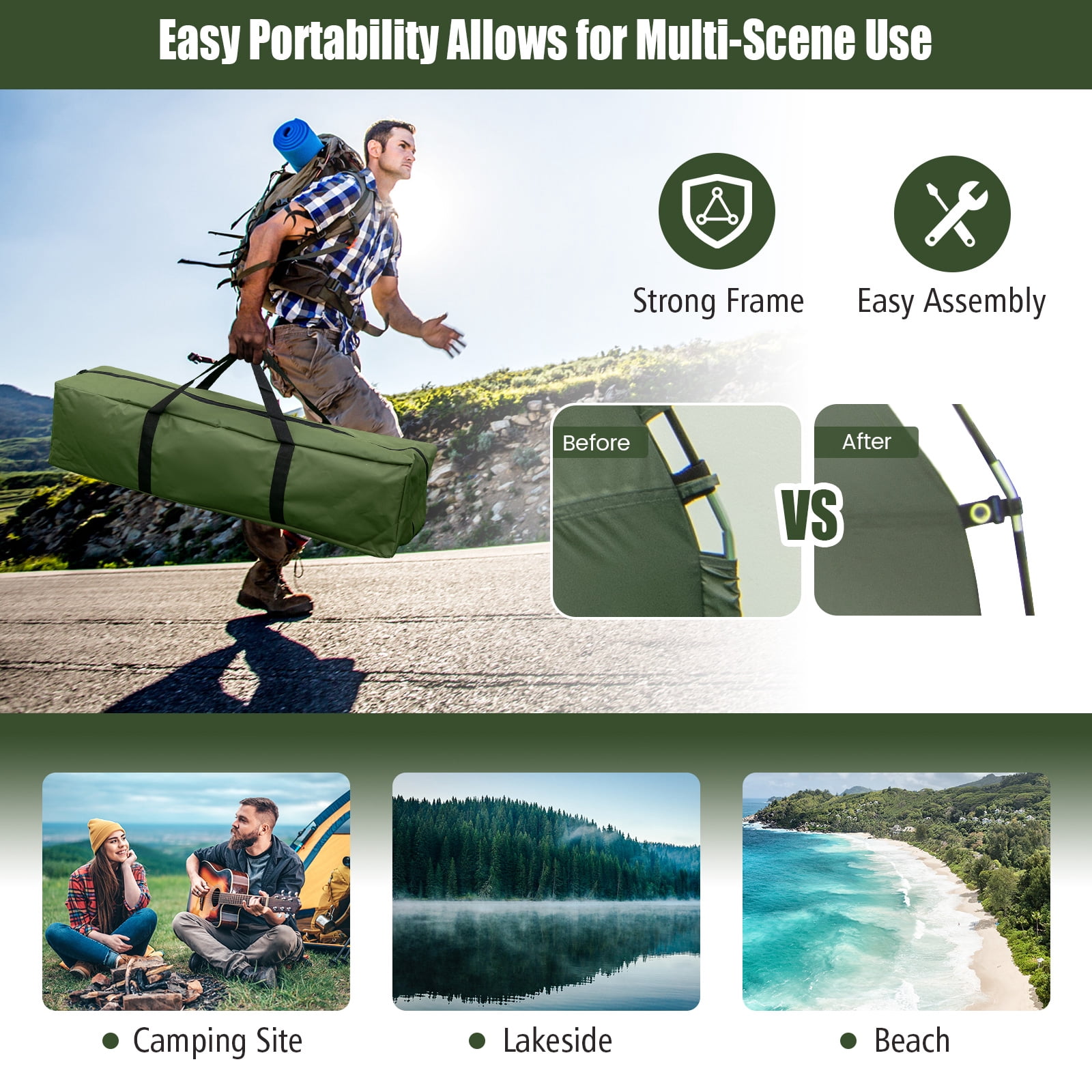 Patiojoy 1-Person Folding Camping Tent Cot Portable Pop-Up Tent w/Sleeping Bag & Air Mattress for Outdoor