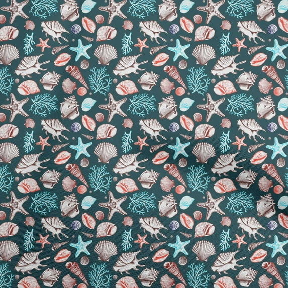 oneOone Cotton Silk Teal Green Fabric Sea Shells Pattern Sewing Material Print Fabric By The Yard 42 Inch Wide
