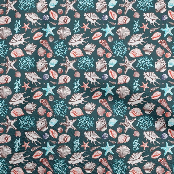 oneOone Cotton Poplin Twill Teal Green Fabric Sea Shells Pattern Sewing Craft Projects Fabric Prints By Yard 56 Inch Wide