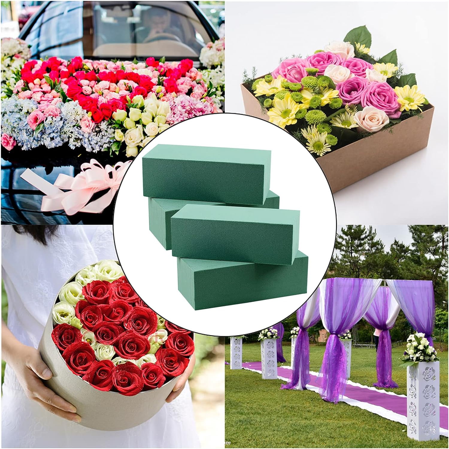 Floral Foam Blocks,4 Pcs Dry Floral Foam for Artificial Flowers Wet Floral Foam Bricks Green Florist Styrofoam Blocks for Wedding Decoration Spring Fresh Flower Arrangement and DIY Craft Supply