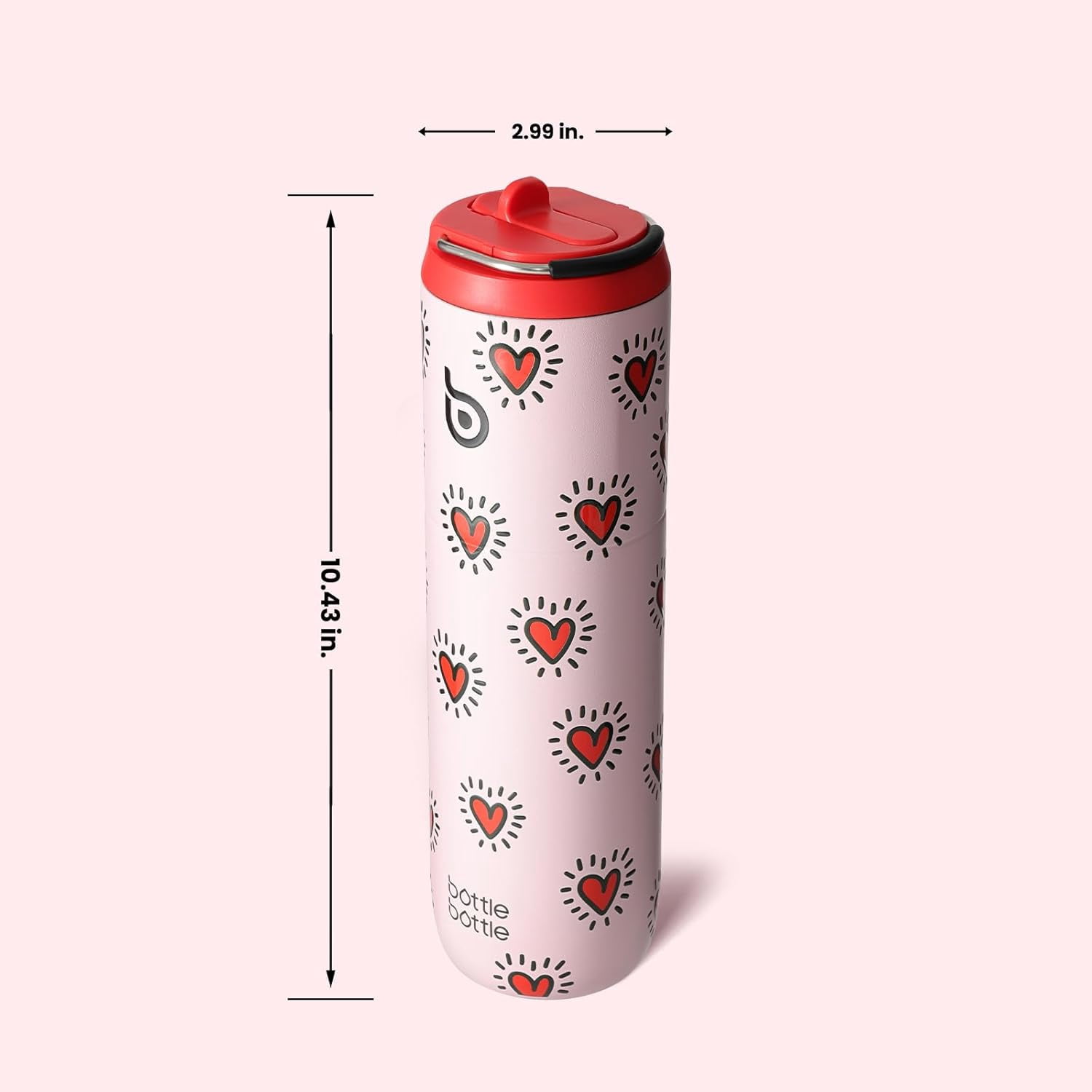 BOTTLE BOTTLE Insulated Water Bottle 24oz with Straw Lid and Handle for Sports Travel Gym Stainless Steel Water Bottles Double-Wall Vacuum Metal Leak Proof BPA-Free  Heart Beats