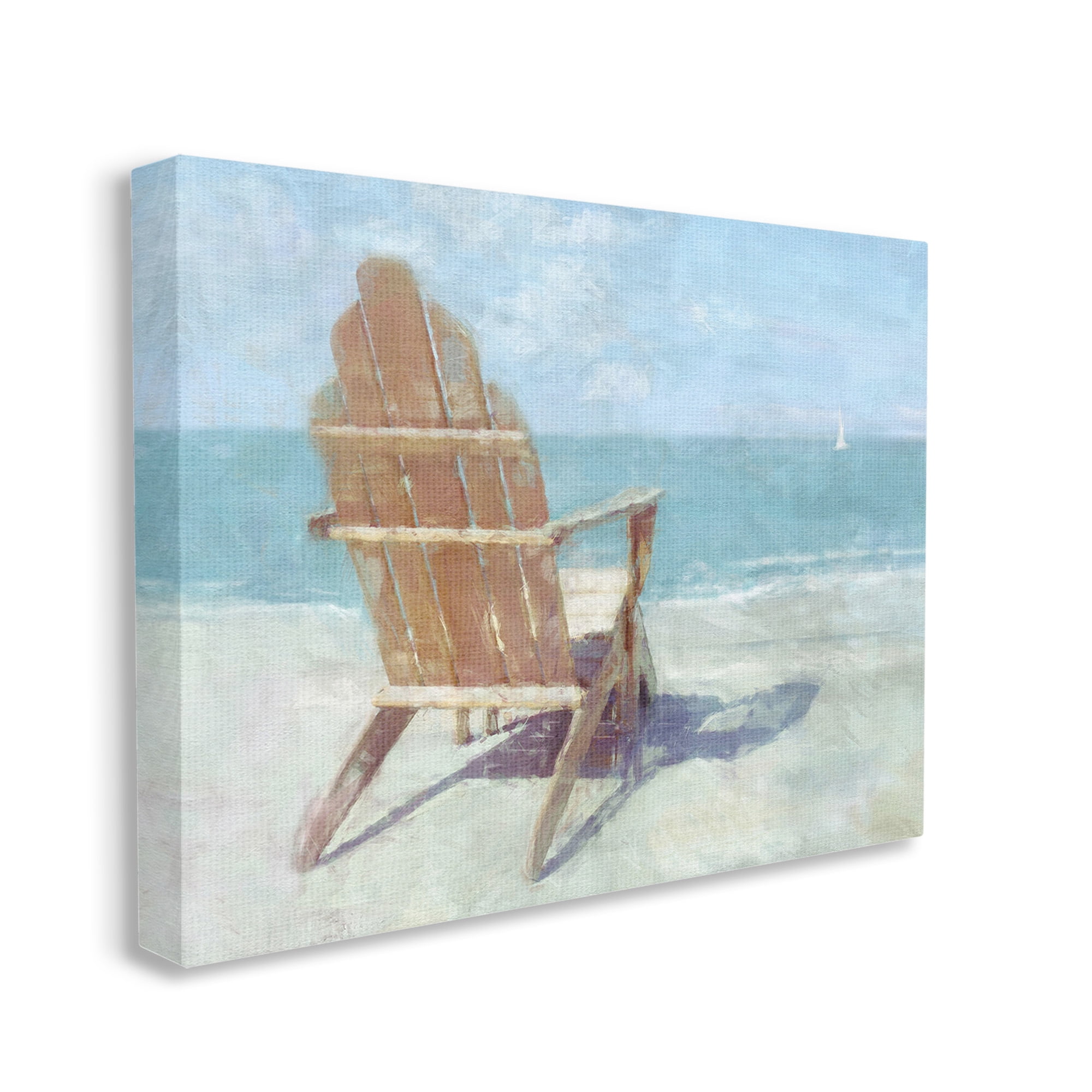Stupell Industries Chair with Sailboat View Landscape Painting Gallery Wrapped Canvas Art Print Wall Art, 20 x 16