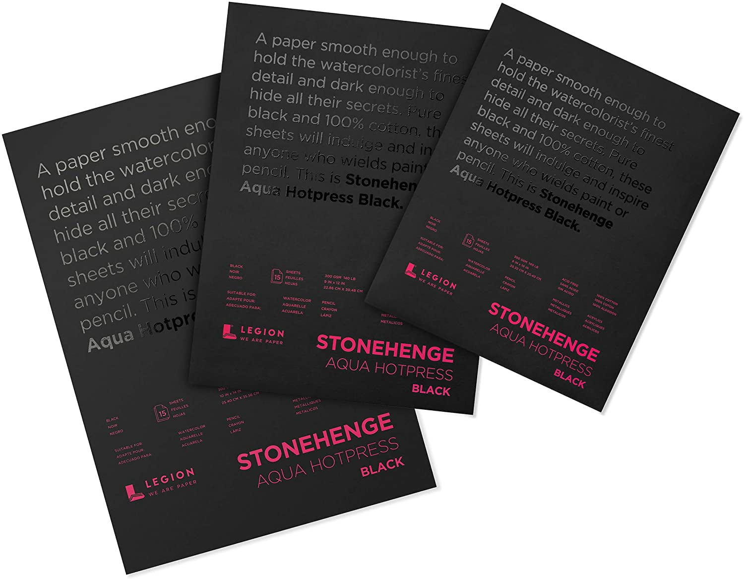 Legion Paper Stonehenge Aqua Black Watercolor Pads, Hot-Press, 9" x 12"