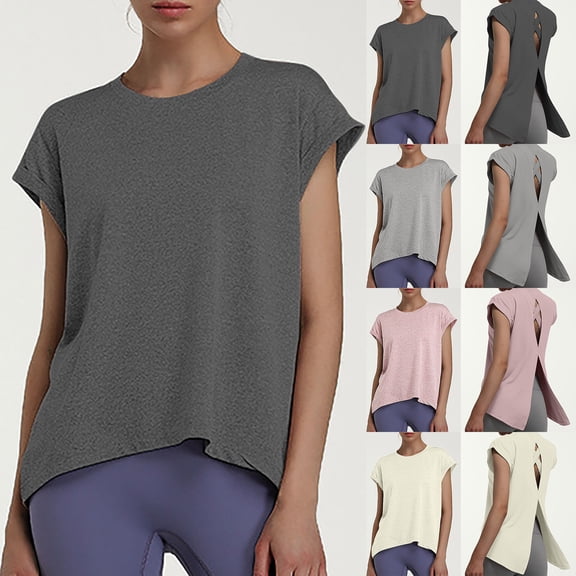 Wlynlyn Workout Tops for Women Cap Sleeve T Shirts Round Neck Running Shirts Casual Loose Gym Yoga Top