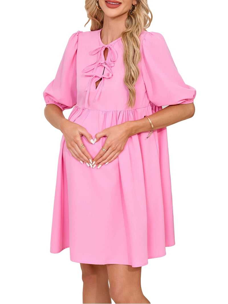 Women's Casual Summer Sundress - Loose Fit Knee-Length Flowy Dress, Ruffle  Details, Maternity Friendly Summer Dress Knee Length For Women