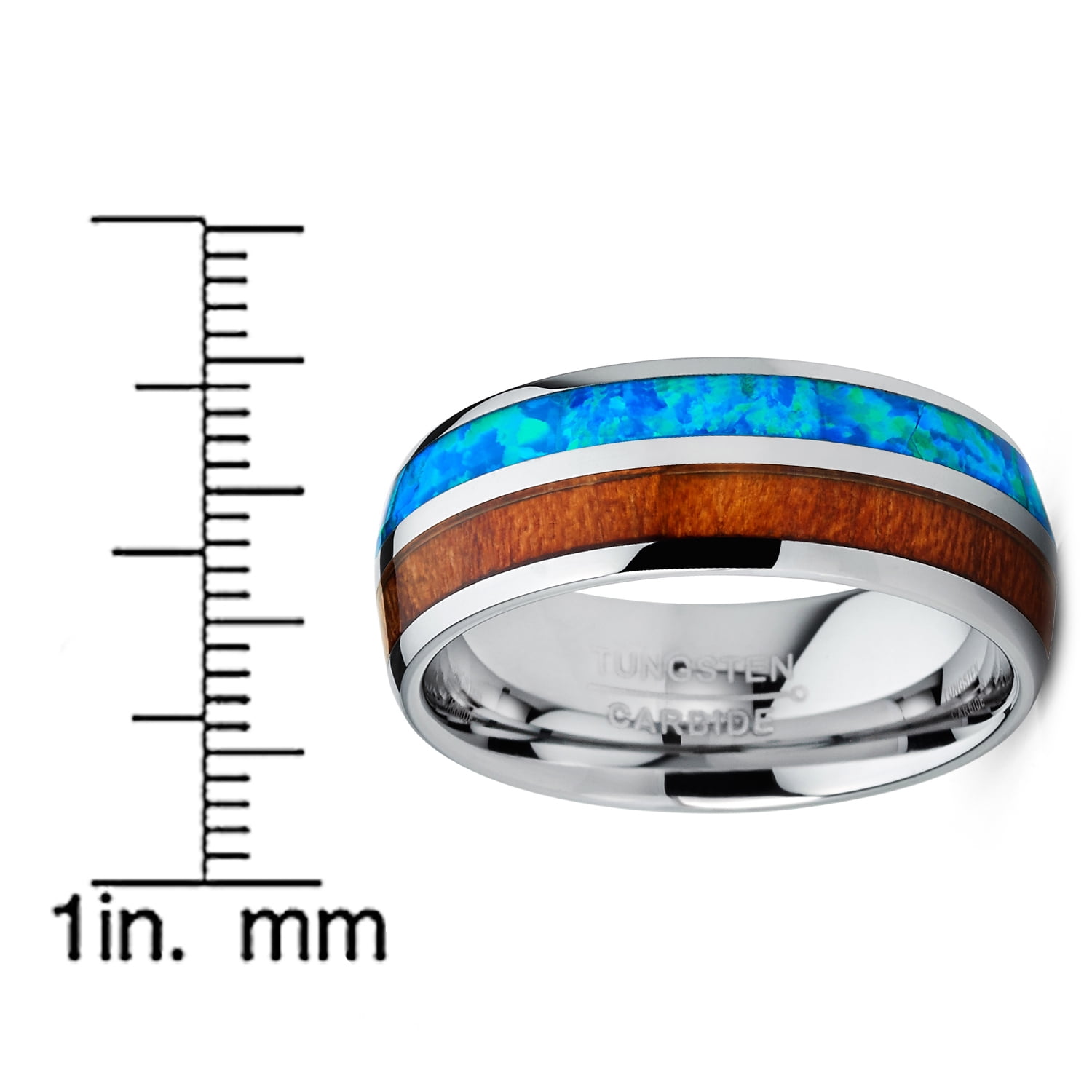 Metal Masters Co. Men s Tungsten Carbide Wedding Band Ring Blue Opal Real Koa Wood Inlay Comfort Fit 8mm Other