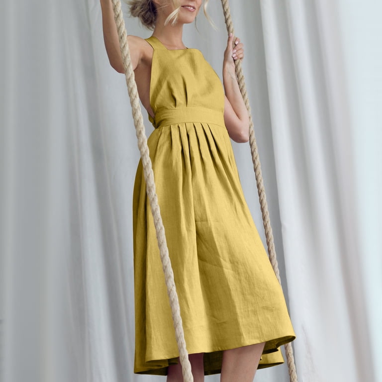 Under $20 Womens Dresses Summer Saving Clearance, Womens Summer Sexy Strap Pleated Solid Sleeveless And Linen Backless Strapless Dress(Yellow,M) - Walmart.com Under $20 Womens Dresses Summer Saving Clearance, Womens Summer Sexy Strap Pleated Solid Sleeveless And Linen Backless Strapless Dress(Yellow,M) - Walmart.com