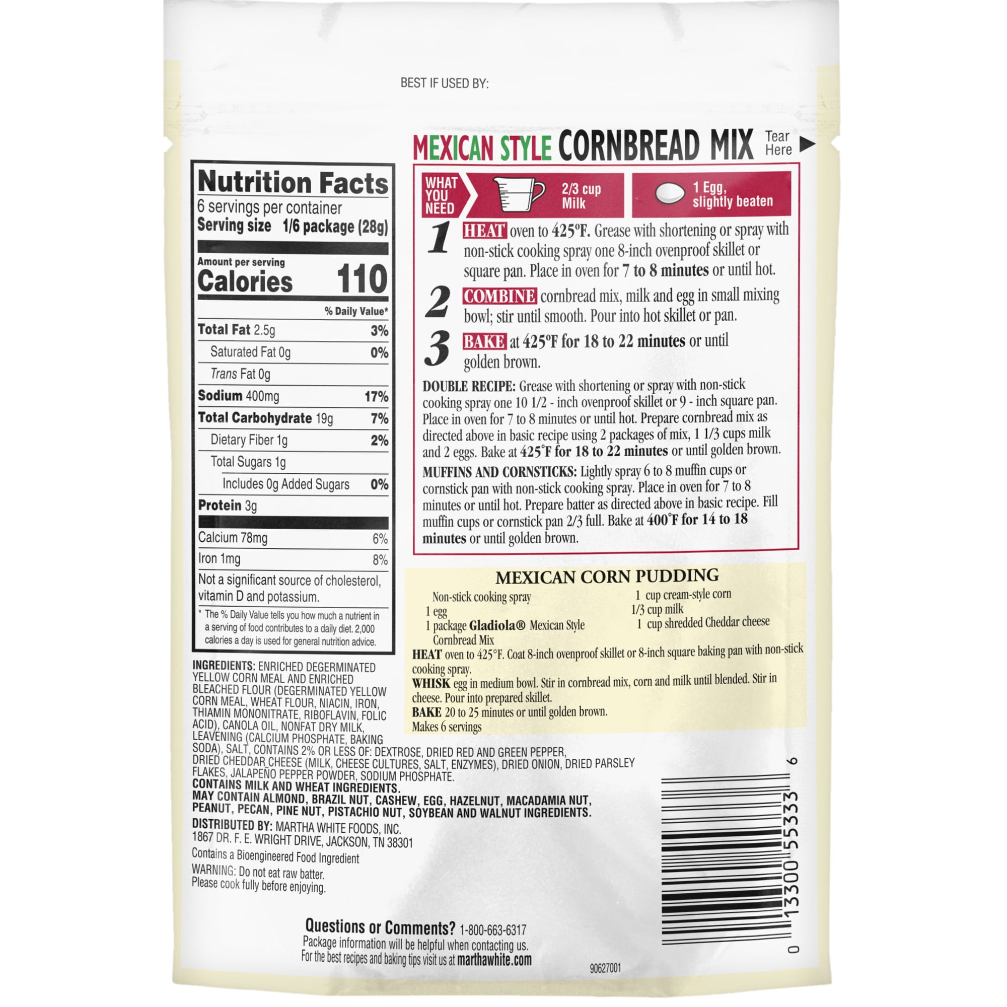(4 pack) Martha White Gladiola Mexican Style Cornbread Mix, 6 oz Pouch
