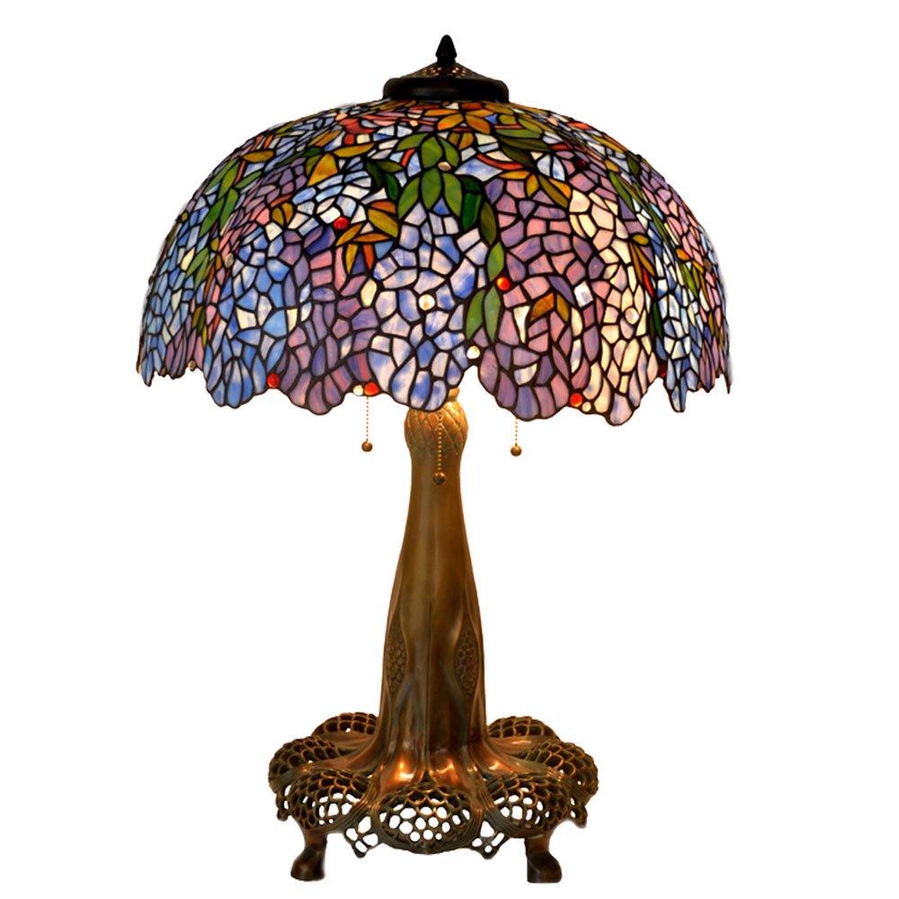 Bieye L10513 22inches Wisteria Tiffany Style Stained Glass Table Lamp