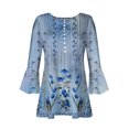 thumbnail image 4 of ALLLIST Blue Ladies Tops V-Neck Short Sleeve Graphic Button Casual T-Shirts Pleated Spring Blouses, 4 of 5