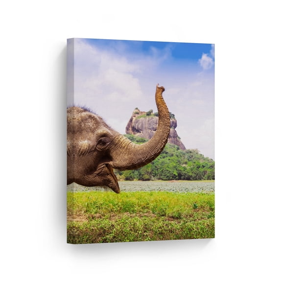 Smile Art Design Portrait of Happy Elephant Wild Animal Canvas Wall Art Print Nature African Safari Exotic Wildlife Office Living Room Bedroom Kids Baby Nursery Room Decor - 40x30