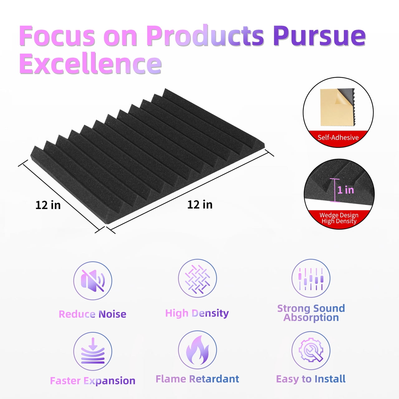 DQQKMM  24 Pack Sound Deadening Panels,12"X12"X1" Acoustic Sound Panels, Noise Canceling Foam Wedge Panels