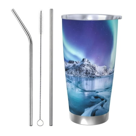 

Fuzoiu Night At Lake Aurora 1 Print 20oz Tumbler Stainless Steel Vacuum Insulated Car Cup Insulated Coffee Mug Travel Mug with Lid Thermal Cup for Outdoor-Straw Three-piece Set