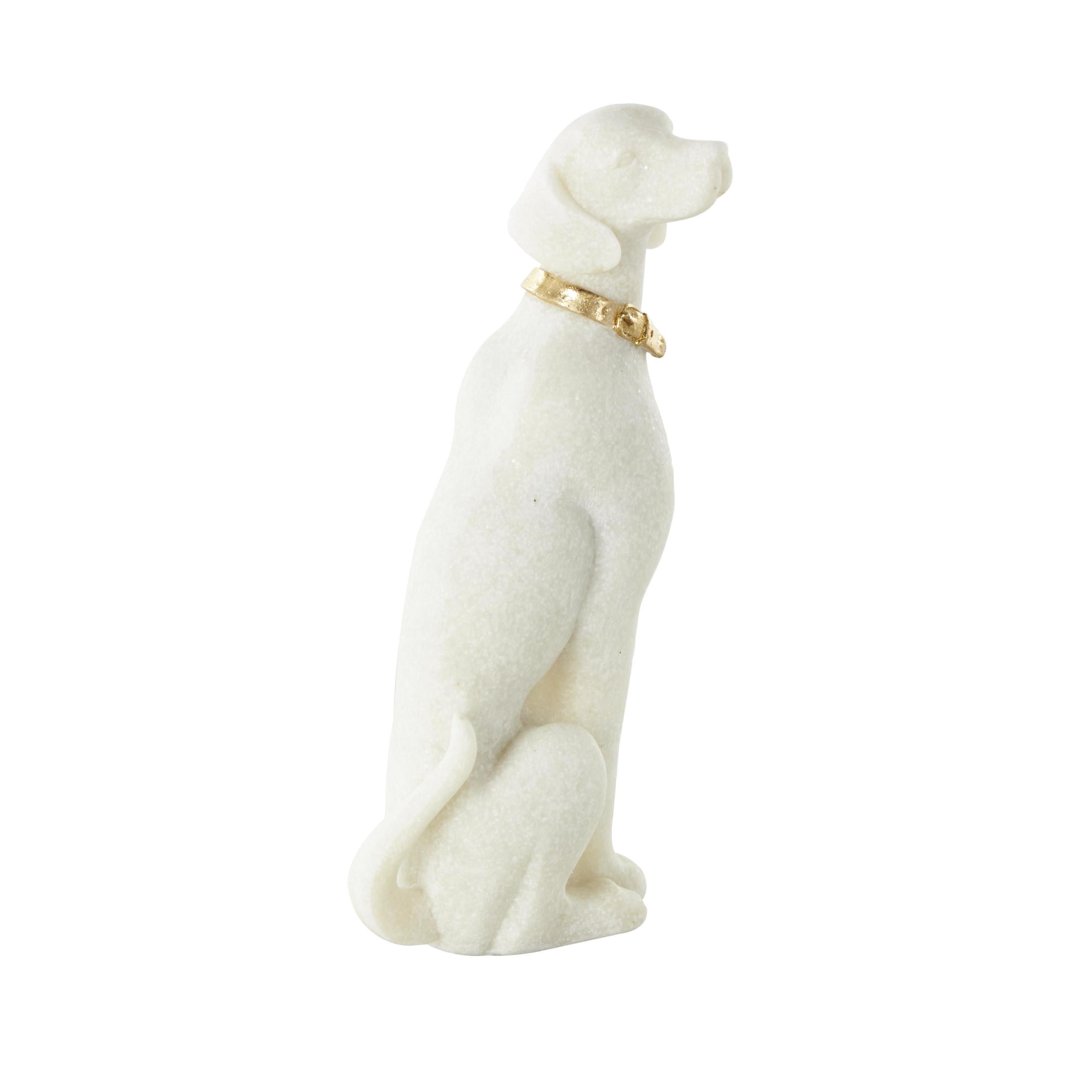 3" x 10" Cream Polystone Sitting Dog Sculpture with Gold Collar, by DecMode