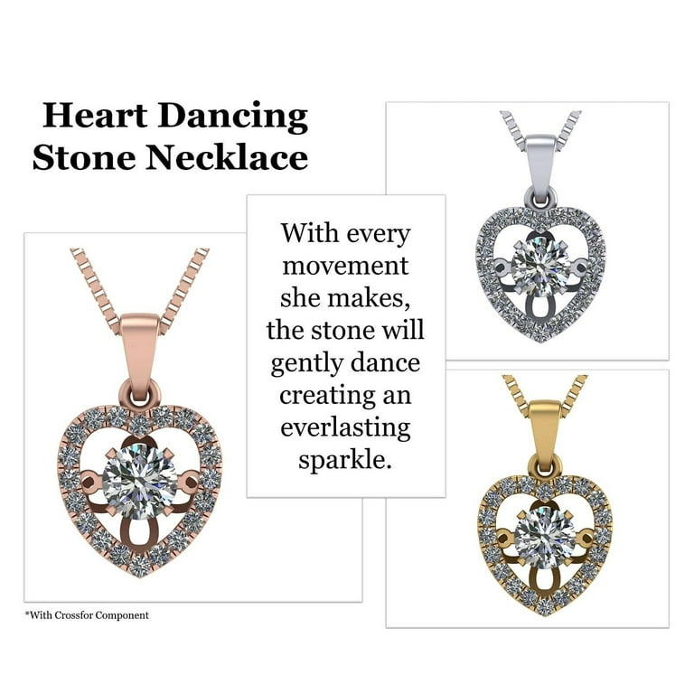 Heart Dancing Stone Necklace in 925 Sterling Silver W Pure Brilliance Zirconia Rose Gold Plated